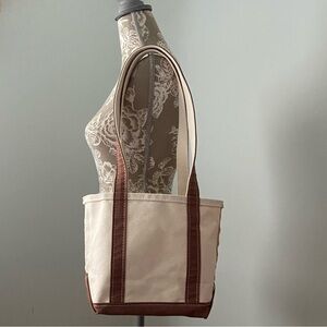 L.L. Bean Boat And Tote Open Top XLong Handles Canvas Bag Cream Brown S NEW